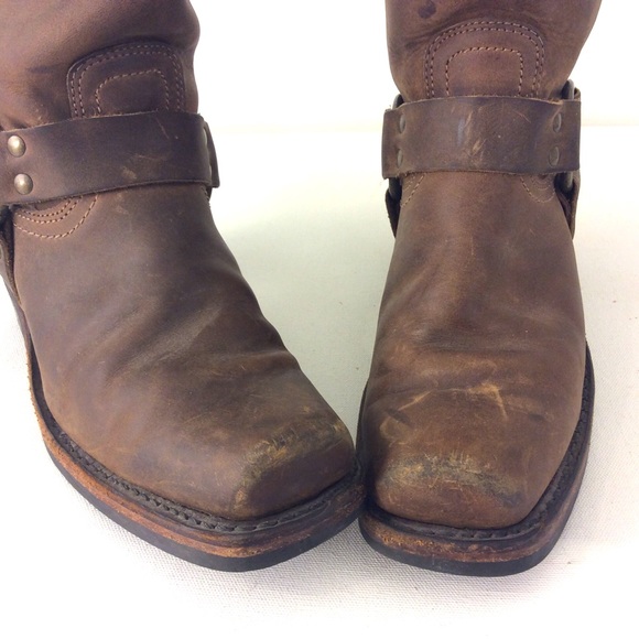 FRYE brown Harness MOTO Biker BOOTS 7 1/2 knee - Picture 6 of 7